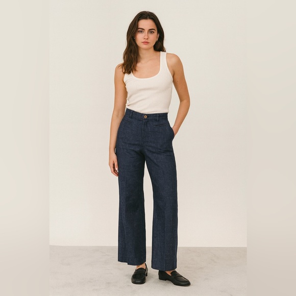 Brooks Brothers Denim - Brooks Brothers NY Denim Wide-Leg High Waisted Trousers Sz. 4 NWT